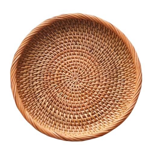Handcrafted Small Rattan Serving Basket 8.7" – Round Woven Bread & Cracker Tray – Natural Wicker Fruit Bowl for Countertop Display, Snacks, Candy, and Party Serving - size: 8.7"
