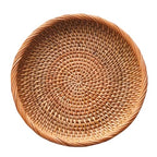 Handcrafted Small Rattan Serving Basket 8.7" – Round Woven Bread & Cracker Tray – Natural Wicker Fruit Bowl for Countertop Display, Snacks, Candy, and Party Serving - size: 8.7"