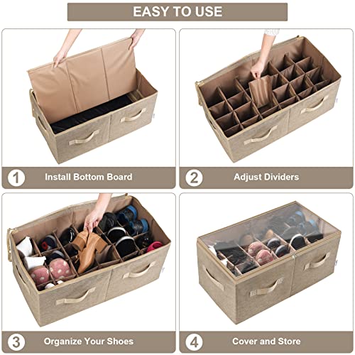 Moteph Shoe Organizer for Closet - Shoe Storage Organizer for Closet Organization with Clear Cover & Adjustable Dividers, Shoe Rack & Basket - (Light Brown, Large - 24 Pairs) - color: Light Brown, size: Large - 24 Pairs