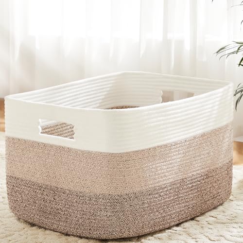 Artfeel Blanket Basket,Rectangle Woven Baskets for Storage,30L Laundry Basket for Decorative Nursery Blanket,Toys,Dirty Clothes and Magazine in Shelves,Baby Room,and Living Room - color: ‎Brown, size: 30L
