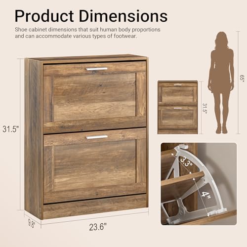 Haotian Shoe Cabinet Storage for Entryway, Narrow Shoe Cabinet with Two Flip Drawers to Save Space, Shoe Rack Cabinet for Front Door Entrance Hallway (Nature) - color: Natural, size: 2-Drawers