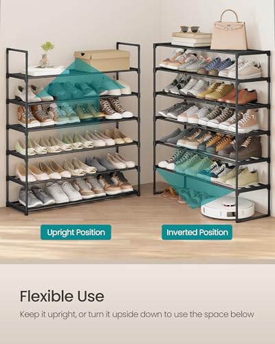 SONGMICS Shoe Rack, 6-Tier Shoe Organizer, Metal Storage Shelf, Upright or Upside Down, for 24-30 Pairs, Stackable, for Entryway, 11.8 x 36.2 x 42.7 Inches, Black ULSA306BH01 - color: Black, size: 6 Tiers (36.2"W)