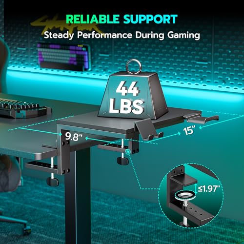 ARES WING Desk Shelf Extender, 15 inches 3 in 1 Clamp on Desk Shelf with Phone & Headset Holders, Heavy Duty Desktop Organizer for Gaming and Office Accessories, Black - size: 15“, style: with hooks