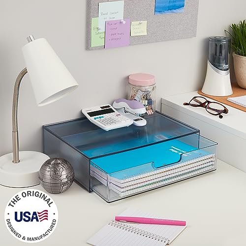 STORi STAX Plastic Stackable Organizer Drawer in Grey | 12.5-inches Wide | Organize Office Desk Accessories and Sort Letter-Size Paper | Made in USA - color: Grey, size: Open 1pk