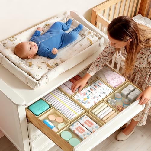 DIMJ Drawer Organizer Clothes Storage - 16 Pack Baby Dresser Organizer for Nursery, Foldable Drawer Dividers for Bedroom Closet Organization, Fabric Storage Bins for Socks, Underwears, Bras - color: Beige