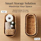 Toilet Paper Storage 2-Pack, Water Hyacinth Wicker Over the Tank Toilet Paper Holder & Narrow Bathroom Basket for Tissue Rolls, Countertops and Water Tank Covers