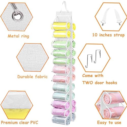Legging Storage Bag Hanger - Can Hold 24 Leggings, Shirts or Jeans - Foldable Clothes Organizer, Portable Closet Roll Holder (White) - color: White