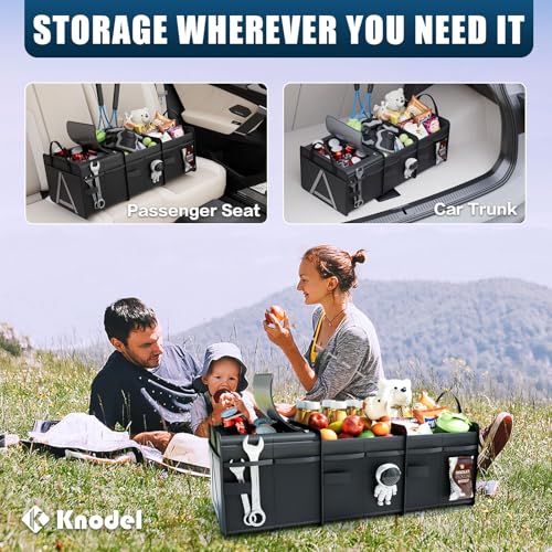 K KNODEL Sturdy Car Trunk Organizer with Premium Insulation Cooler Bag, 3 Compartments Heavy Duty Collapsible for Car, SUV, Truck, or Van (Medium, Black) - color: Black, size: Medium