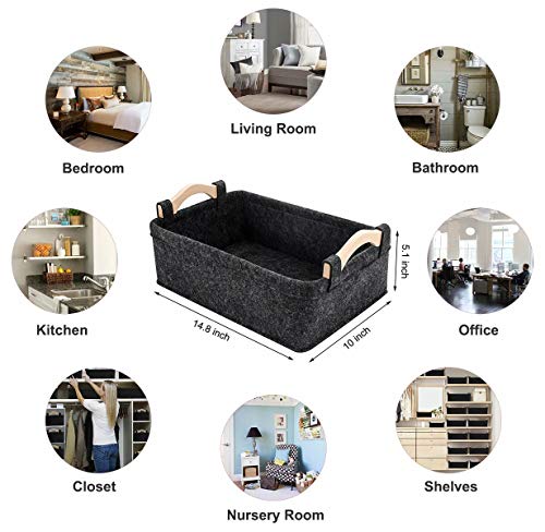 Small Basket Gray Storage Baskets for Shelves Fabric Storage Bins for Living Room Kitchen Playroom Bathroom Toilet Dorm Narrow Storage Basket Organizer Decorative Basket - color: dark gray, size: 14.8 x 10 x 5.1 Inch (Pack of 1)