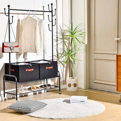 INSTY 2 Pack Shoe Organizer for Closet, Fits up to 32 Pairs, Adjustable Dividers for Shoe Storage, Space-Saving Shoe Bins and Clear Top, Black - color: Black
