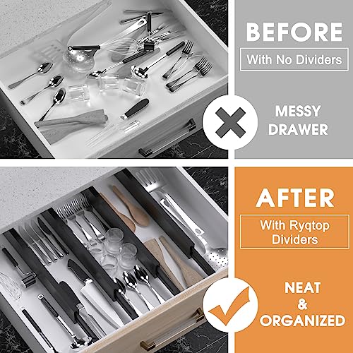 Bamboo Drawer Dividers Organizers, Kitchen Drawer Organizer, Adjustable Drawer Divider for Clothes, Kitchen, Dresser, Bedroom, Bathroom and Office, 4-Pack (Black, 12-17 IN) - color: Black, size: 12-17 IN