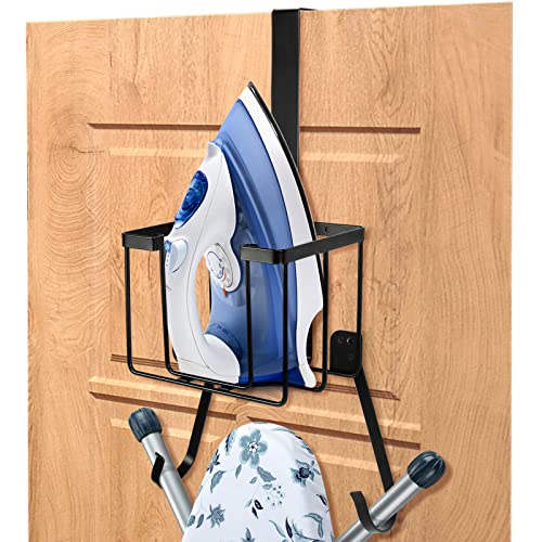 ORLESS Over The Door/Wall Mount Ironing Board Hanger, Laundry Room Iron and Ironing Caddy Board Storage Holder, Black - color: Regular Black