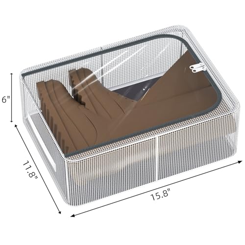 Stackable Storage Boxes with Clear Lids, 15.8-Inch Closet Storage Container with Metal Frame for Shoe, Boot, ﻿Sneaker (2 Pack, 19Qt, 15.8x11.8x6in) - style: 2 Pack