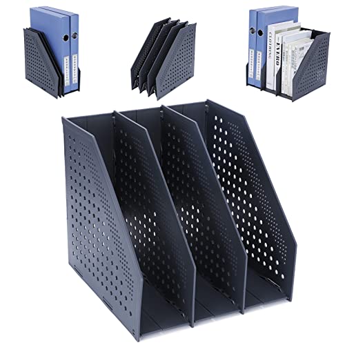 FRETONBA Collapsible Magazine File Holder with 3 Vertical Compartments Foldable Binder Holder for Desk Binder Storage Organizer Plastic Magazine Holders for Shelf, Dark Gray - color: Dark Gray, size: 3 Compartments - 1Pcs