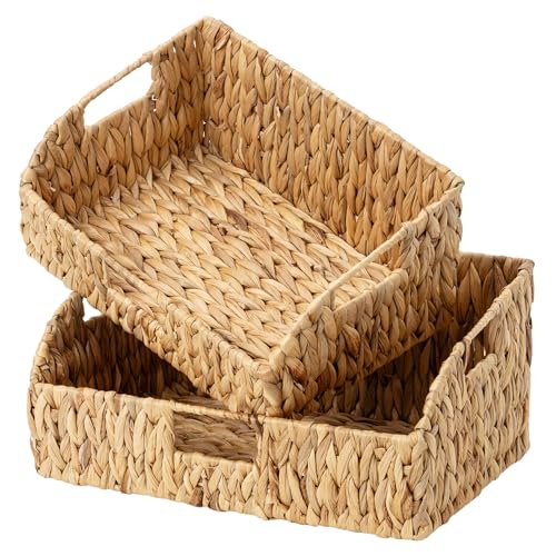 StorageWorks Pantry Baskets for Organizing, Water Hyacinth Baskets for shelves with Built-in Handles, Pantry Organizers and Storage, Set of 2 (Large and Medium) - color: Natural(Water Hyacinth), size: 15¾"L x 11"W x 7½"H + 14¼"L x 9¾"W x 6¾"H