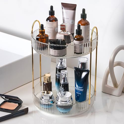 Rotating Makeup Organizer Countertop 2 Tier Lazy Susan Trays Clear Skincare Perfume Storage for Bathroom Counter Vanity, Transparent - color: Transparent, size: 2 Tier