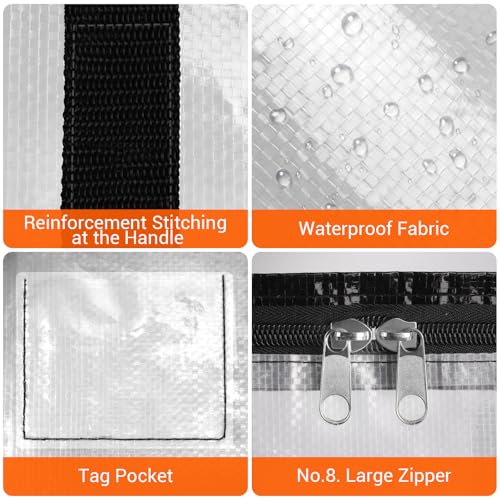 BlissTotes Clear Moving Bags Heavy Duty, 93L Extra Large Storage Bags with Zipper & Reinforced Handles, Waterproof PP Moving Totes for Clothes, Bedding, Comforters, Space Saving Storage (8 Pack) - size: 93L