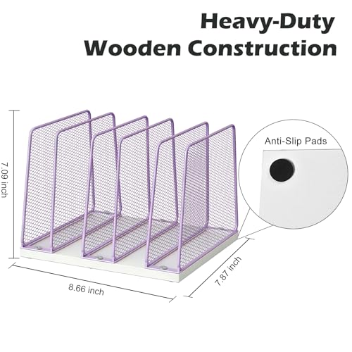 AUPSEN 5-Section File Organizer for Desk, Wood Mesh Desktop File Organizer, File Sorter Storage Rack, Vertical Folder Holder for Files, Magazines, Books (Purple) - color: Purple