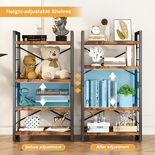 Homeiju Bookshelf, Dorm Desk Hutch, Desk Shelf Organizer, 4 Tier Stackable Bookcase, Adjustable Industrial Book Shelf Storage Organizer for Desktop, Living Room, Bedroom, Office,Rustic Black and Brown - color: Rustic, size: 4 Tier (adjustable)