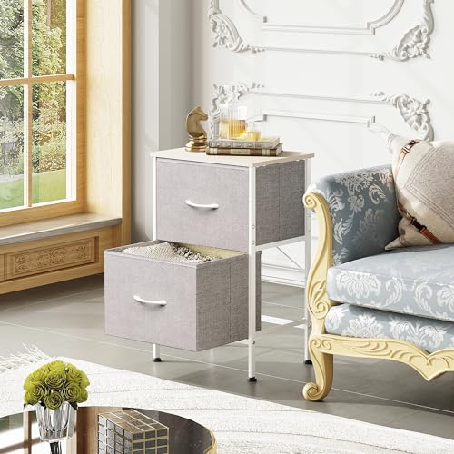 WLIVE Nightstand, Nightstand with 2 Drawers, Bedside Furniture, Night Stand, Small Dresser for Bedroom, College Dorm, End Table with Fabric Bins, Dormitory, Light Grey - color: Light Grey, size: 11.8"D x 15.7"W x 24.9"H