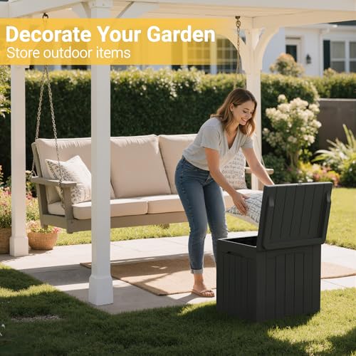 Greesum Outdoor Storage Box 31 Gallon Storage Box with Lid for Patio Furniture, Garden Tools, Pool Supplies, Waterproof and UV Resistant, Lockable, Dark Black - color: Dark Black, size: 31 Gallon
