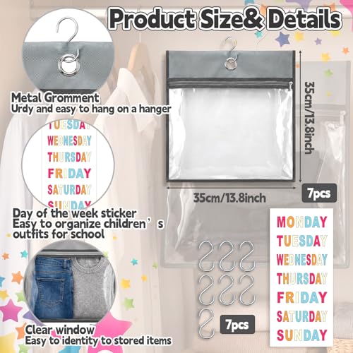 7 Pcs Days of Week Packing Cubes Weekly Travel Organizer Pouches for Kids Monday to Weekend Clothes Storage Bag with Color Labels for School Outfits Day of Week Hanging Closet Organizer