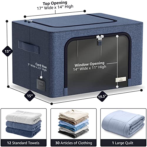 Sorbus Storage Bins with Metal Frame - Stackable & Foldable Clothes Organizer Bags - Oxford Fabric Storage Containers with Large Clear Window & Carry Handles Organization for Bedding Linen & Clothing - color: Blue, size: 2 Pack