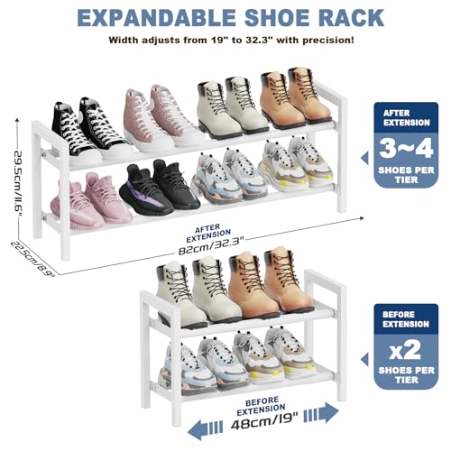 Mavivegue Expandable Shoe Rack, 2-Tier Adjustable Shoe Organizer, Shoe Shelf for Closet, Entryway, Front Door - color: White, size: 2 Tier,19-33"