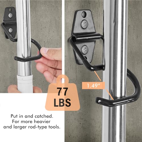 LIGHT DUST Broom Holder Wall Mount - 6 Pack Tool Hangers Garage Wall Hanging Organizer - Heavy Duty Metal Large S Hooks for Mop Shovel Rake Shed Garden Lawn Yard Handle Tools Organization (Black)