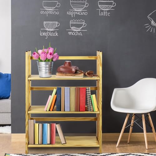 HomeStock 3-Shelf Stackable Folding Office Wood Furniture Bookcase, Contemporary Home and Office Furniture, Sturdy Wooden Shelving Storage Natural/27.5 Inch - color: Natural, size: 27 5 Inch