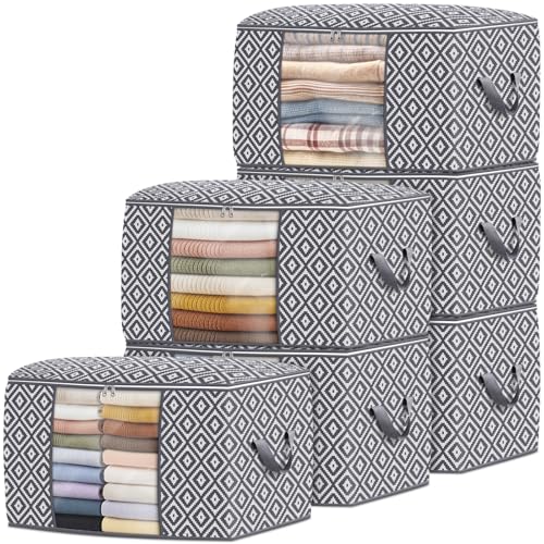 StorageTastic Direct 100L, 6 Pack, Storage Containers, Large Clothes Storage Bins Foldable Organization and Storage Bags with Reinforced Handle, Clear Window for Bedding, Blankets, Clothing, Grey - color: Grey, size: 6 x 100L