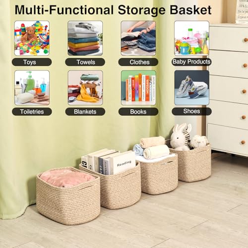 ICERZCZ Small Storage Baskets for Shelves Organizing, Woven Cotton Rope Baskets for Storage, Book Basket, Decorative Shelf Basket, 12.5"Lx9.1''Wx7.9''H (4 Packs) Mixed Brown - color: Mixed Brown, size: 12.5"(l)×9.1"(w)×7.9"(h)