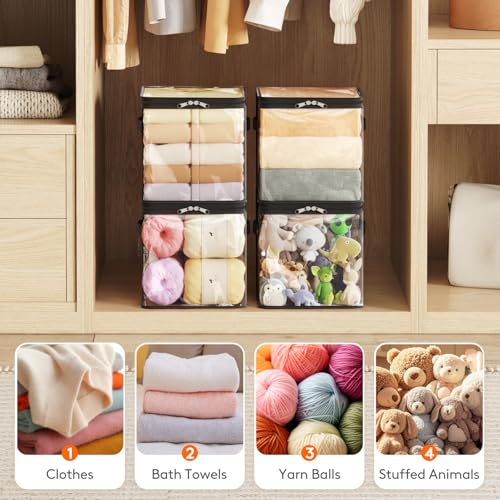Lifewit 4 Pack Clear Clothes Storage Bags, Sweater Storage with Zipper, 18L Vinyl Foldable Moving Bags, Storage Container for Blankets Bed Sheet Sweater Yarns - size: 18L