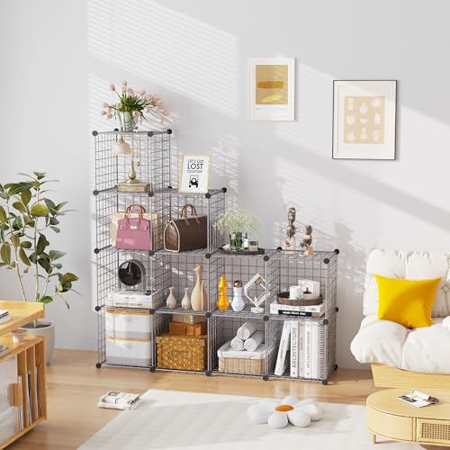 C&AHOME Wire Cube Storage, 12 - Cube Organizer Metal C Grids, Modular Shelves Units, Closet Organizer, Ideal for Home, Office, Living Room, 36.6”L x 12.4”W 48.4”H, Silver Gray UWCS3012G - color: Silver Gray