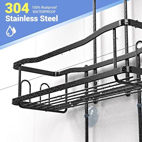Aitatty Hanging Shower Caddy Bathroom Organizer: Rustproof Shower Shelf Racks Over Shower Head - No Drilling Inside Bath Shower Rack Shelves Over Showerhead for Shampoo with Soap Holder Black - color: Black