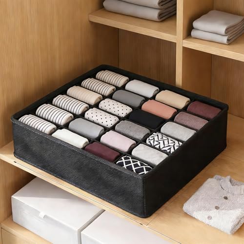 Sock Organizer Drawer Organizer,24 Compartment Foldable Storage,Closet Dividers for Underwear, Socks, Bras, Scarves, Ties, Black - color: Black