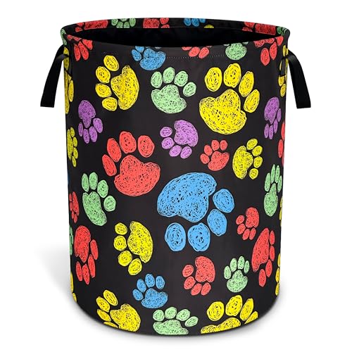 Dog Cat Paw Prints Laundry Basket Oxford Cloth Animal Laundry Hamper With Handle Foldable Portable Clothes Storage Basket 18.9 X 16.5 Inch Storage Bag For Laundry Room/Bathroom/Bedroom/Dormitories - color: Dog Cat Paw Prints