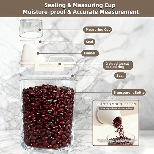 6-Pc Airtight Cereal Storage Containers Set(1.8L×3 & 2.5L×3), Cereal Containers Storage with Pour Spout & Measuring Cup, BPA-Free Plastic Canisters for Rice, Flour, Pet Food Kitchen Pantry