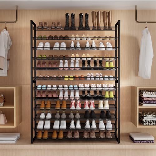 Metal Shoe Rack,Large 12 Tier Shoe Organizer, Heavy Duty Metal 6-Tier Stackable Shoe Storage Vertical Shoe Rack for Closet Front Door Entrance,Entryway,GarageUp to 76 Pairs,Black - color: Black, size: 12 Tier
