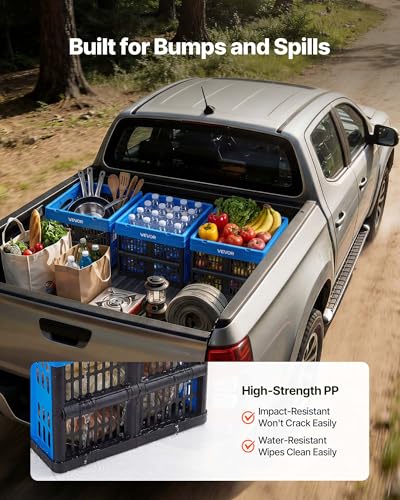 VEVOR Plastic Collapsible Storage Bins, 25L 3 Packs, Stackable Folding Storage Crates with Handles, Holds 22 lbs Per Bin, Foldable Heavy Duty Containers, Space-Saving Baskets, for Home Organizing - size: 25L-Blue-3PC