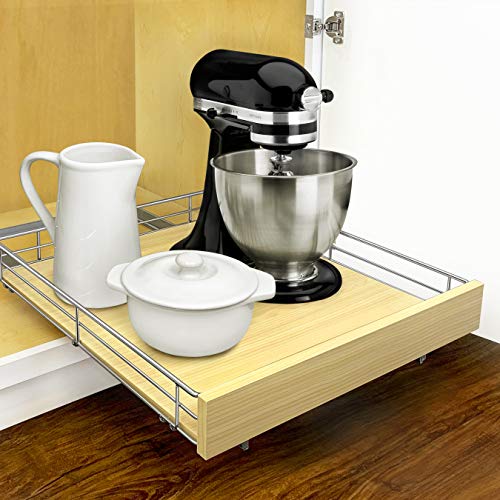 LYNK PROFESSIONAL® SELECT™ Slide Out Cabinet Organizer Pull Out Drawer, 20" x 21" Pull Out Cabinet Organizer – Pull Out Shelves for Kitchen Cabinets – Roll Out - Lifetime Ltd. Warranty, Wood Chrome - size: 20" W x 21" D - 1 Tier