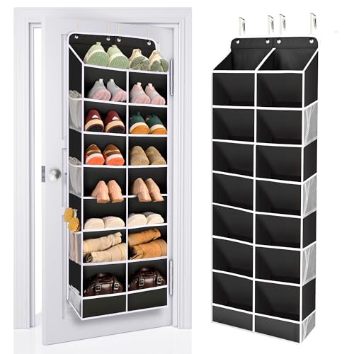 ULG Over The Door Shoe Organizer with 16 Large Pockets, Hanging Shoe Rack for Closet Door, Space Saving Shoe Storage for Boots, Heels & Sneakers, Black - color: Black, size: 8-Tier