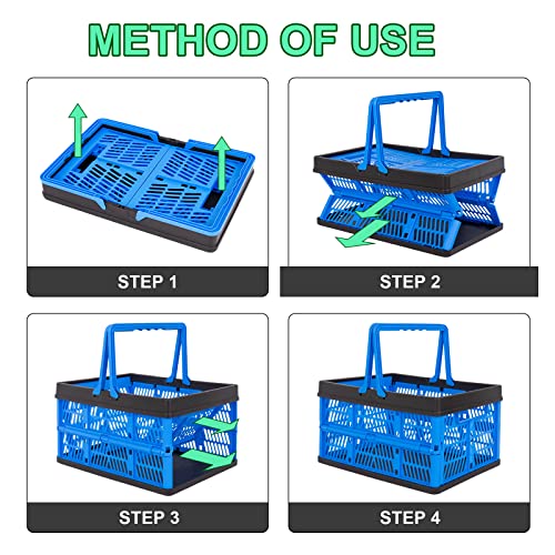 3-Pack Collapsible Storage Baskets, Stackable Plastic Crates with Handles for Freezer Organization, Grocery Shopping, RV Camping & Home Storage, Holds 20 lbs Each, Folds Flat to 1.7"