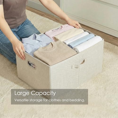 PRANDOM Storage Bins with Lids [3-Pack] Linen Fabric Foldable Storage Boxes Organizer Containers Baskets Cube with Cover for Bedroom Closet Office Beige (23.4X15.9X11.4) - color: Beige, size: XL(3-Pack)