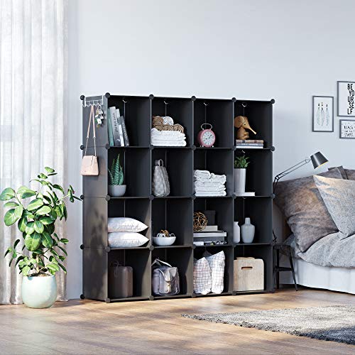 C&AHOME Cube Storage Organizer, 16-Cube Shelves Units, Plastic Storage Cubes, DIY Closet Organizer, Modular Closet Storage Shelves Ideal for Home, Bedroom, 48.4" L × 12.4" W × 48.4" H Black SUM3016H - color: Black