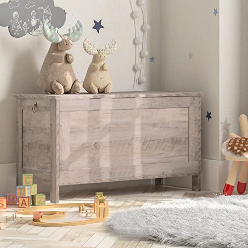 HOOBRO Toy Box, Retro Wooden Look Storage Chest with Safety Hinge, Entryway Storage Bench Supports 220 lb, 29.9 x 15.7 x 18.9 Inches Toy Chest Organizer, Easy Assembly (Greige) BG75CW01G1 - color: Greige, size: 29.9x15.7x18.9 Inch