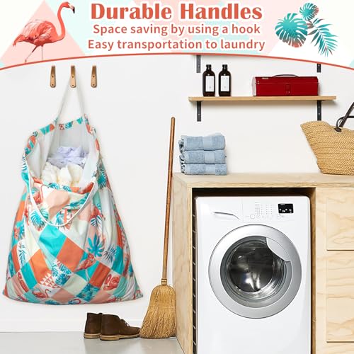 Canvas Laundry Bag 33"Wx 35"H, Thick Canvas Laundry Bag with Handles & Drawstring, Extra Large Heavy Duty Washable Basket Liner Hamper Liner Storage Sack (Pink Flamingo) - color: Pink Flamingo,1pc XL, size: XL 33"W x 35"H┃1 Pack