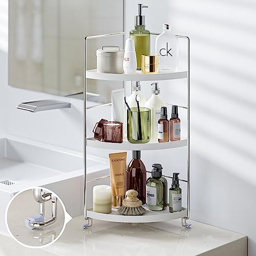3-Tier Corner Spice Rack Kitchen Bathroom Countertop Organizer Vanity Tray Cosmetic Makeup Storage Standing Shelf, White - color: White