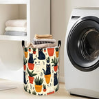 Cute Black Cat with Potted Plants Laundry Basket with Handles, 19.7"x15.7" Clothes Foldable Laundry Hamper Organizer for Dorm Nursery Bedroom Bathroom Decor, Toy Storage Bin for Kids - style: Black Cat19