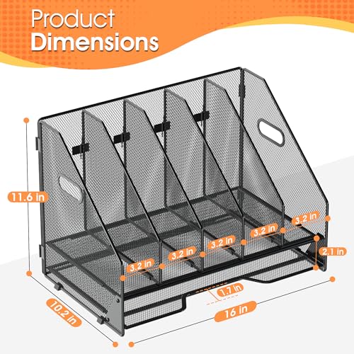 Desk File Folder Holder Organizer-5 Vertical Compartments Racks and Paper Letter Tray,Mesh Magazine File Holder Sorter,Desktop Accessories & Workspace Organizers for Home,Office,School-Black - color: 5 Compartments-Black